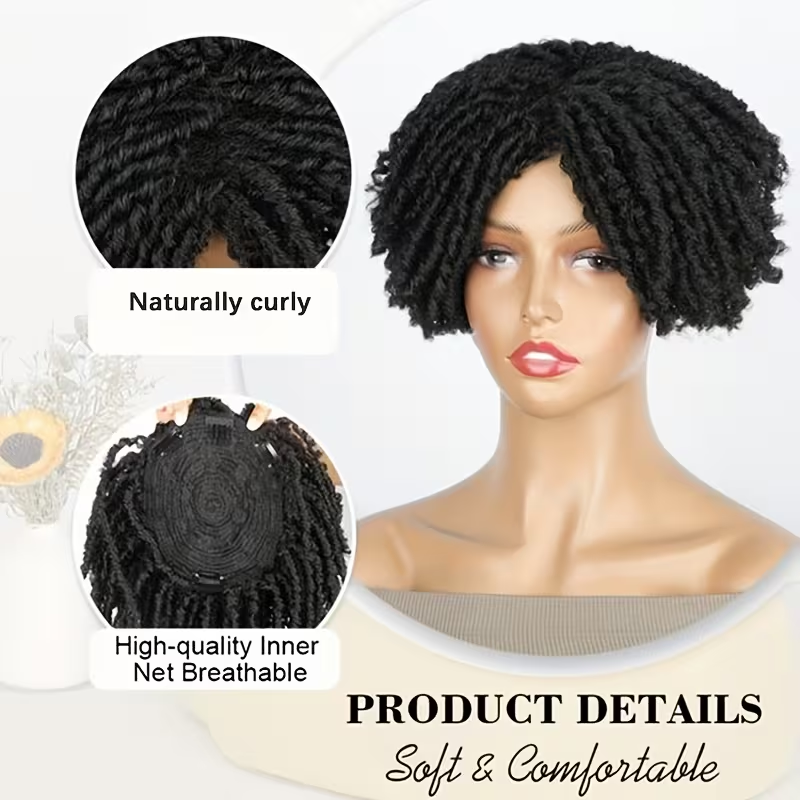 10" African Twist Braid Wig | Low Maintenance, Realistic Texture, Y2K & Cool Girl Style, Natural Black, Essential for Daily & Event Looks