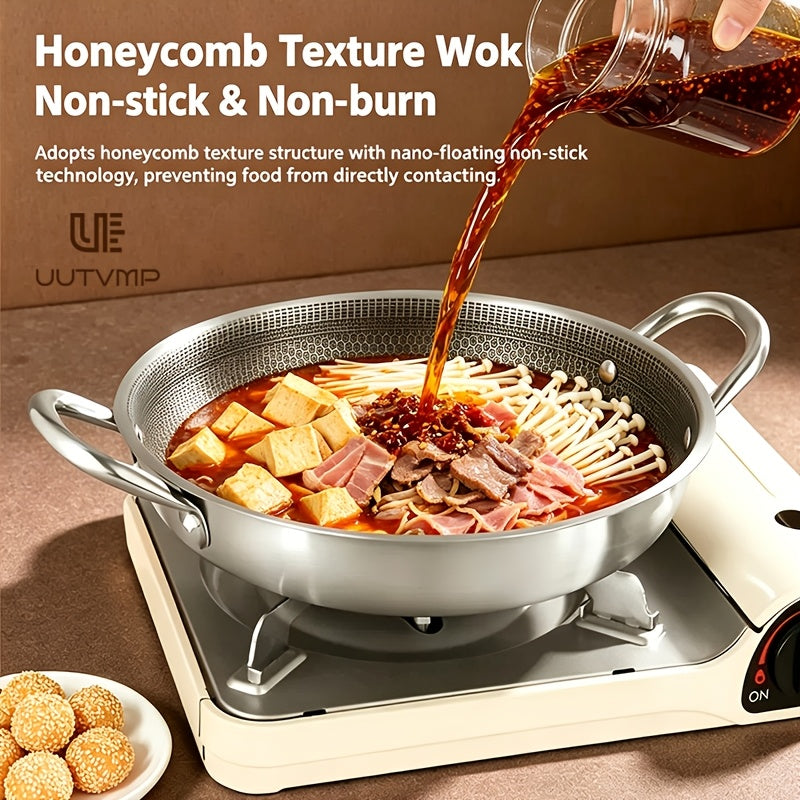 Honeycomb stainless steel double ear frying pan, with a diameter of 11.02 inches, honeycomb scratch resistant and non stick inner wall