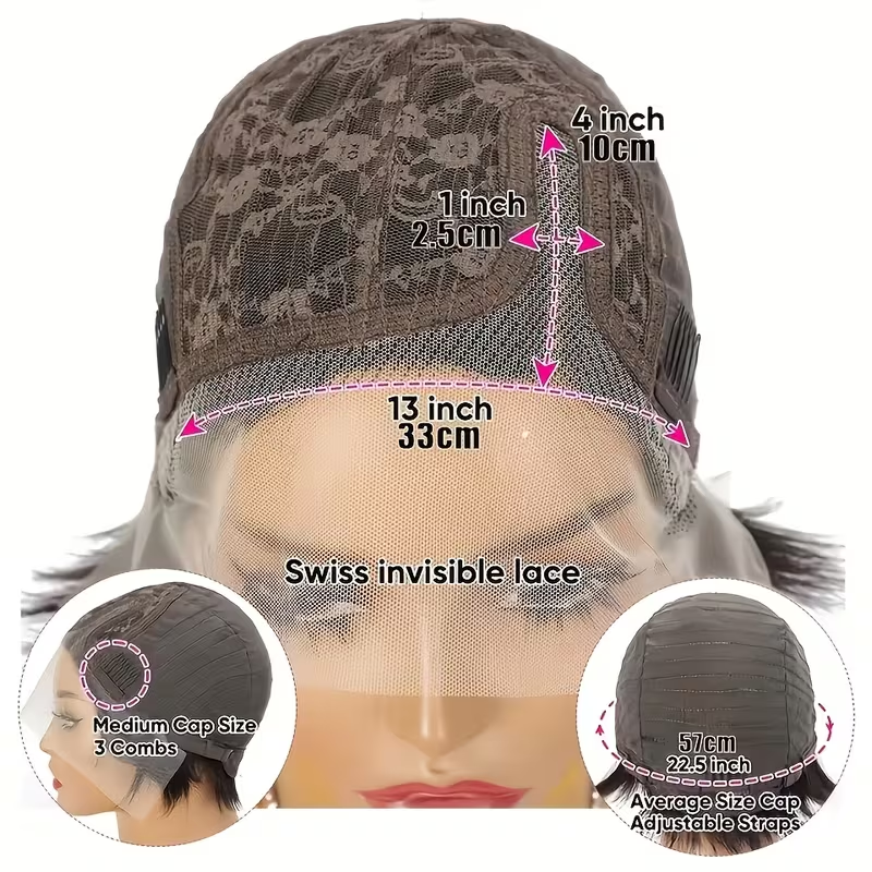 Natural Looking Remy Human Hair Wig for Women - Curly Wave Pixie Cut with 13*4*1 Lace Front, 150% Density Loose Curly Wavy Hairstyle, Natural Black Hair for Parties, Holidays & Special Occasions - Full Volume & Lift
