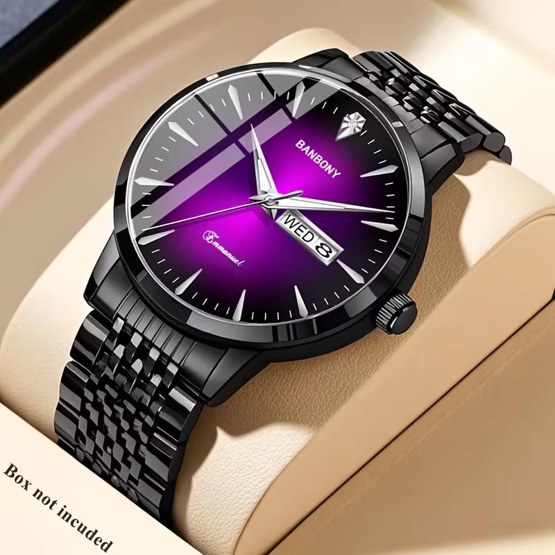 New Banbony Unisex Stainless Steel Quartz Watch with Rhinestone Accents, Water-Resistant IPX7, Sleek HD Dial, Date Display, Golden-Tone Finish - Ideal for Casual Wear, Parties, and Gifts