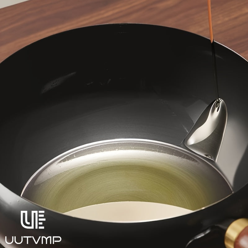 Deepening flat bottomed non stick iron pan, 24cm/9.44inch household deep frying pan, one-piece forged thickened substrate