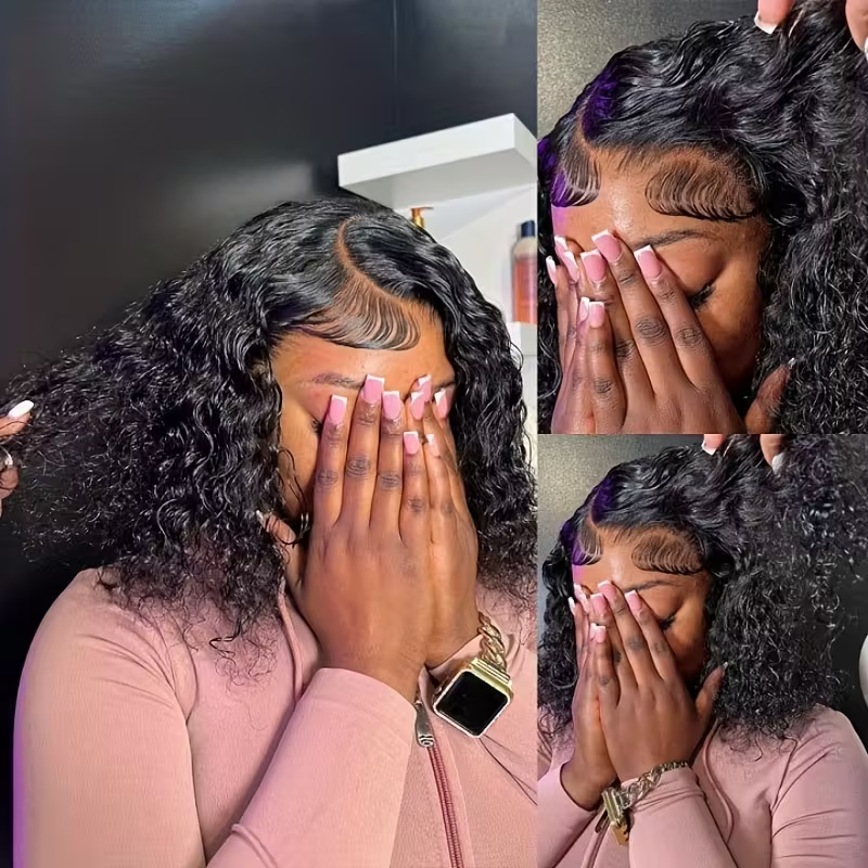 13x4 Lace Front Human Hair Wig | Water Wave Short Bob, Pre Plucked With Baby Hair, 180% Density, Brand: FUNKY GIRL
