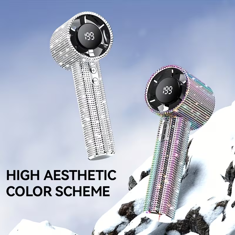 Handheld Mini Fan with Diamond Pattern - USB Rechargeable, Long-Lasting Battery, Elegant Design for Personal Use, Portable Fan, Stylish Accessory, Durable Construction