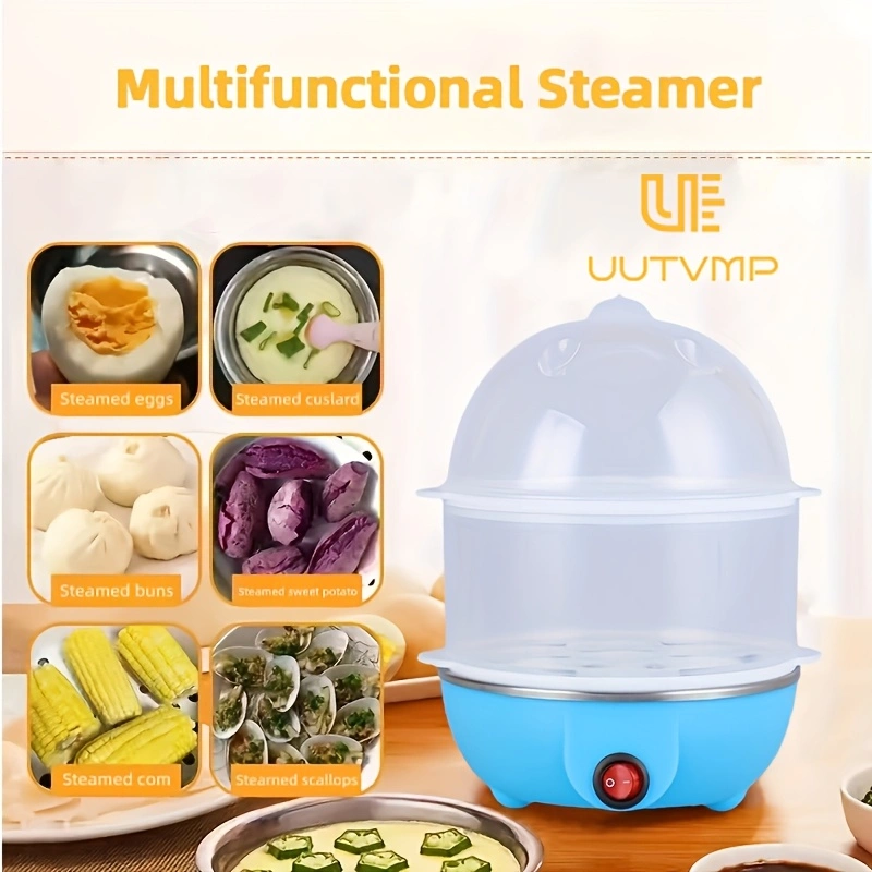 Multifunctional double-layer egg cooker, 14-egg double-layer breakfast maker, multi-stage timer with automatic cooking control, automatic power-off function, 3D circulating heating, food-grade materials.