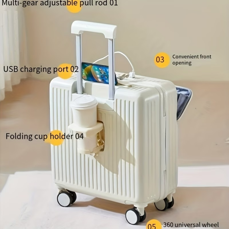 Front-Opening Convenient Small Carry-On Suitcase 20Inch Luggage Rolling Case Multi-Functional Travel Case Lightweight Password Case Small Size