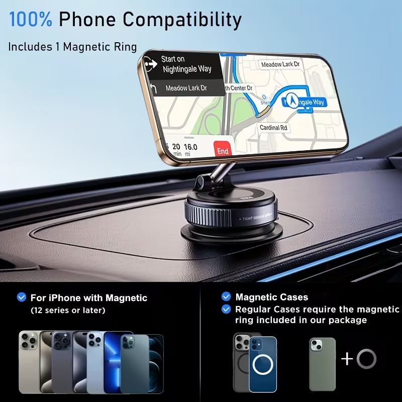 A 360° Adjustable Magnetic Phone Holder, Suitable for Use on Car Dashboards, Compatible with Iphone 16/15/14/12 Series, Portable Foldable Car Phone Stand