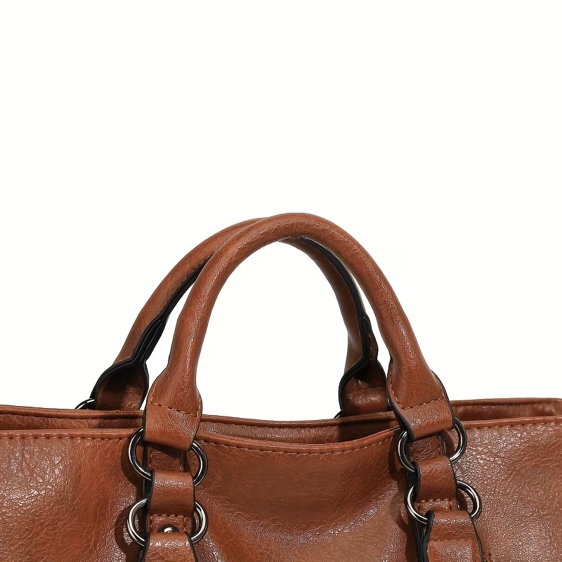 Women's Vintage Synthetic Leather Tote Handbag with Adjustable Shoulder Strap, Multi-Pocket Organization & Zipper Closure - Soft Oil-Edged Design, Polyester Lining