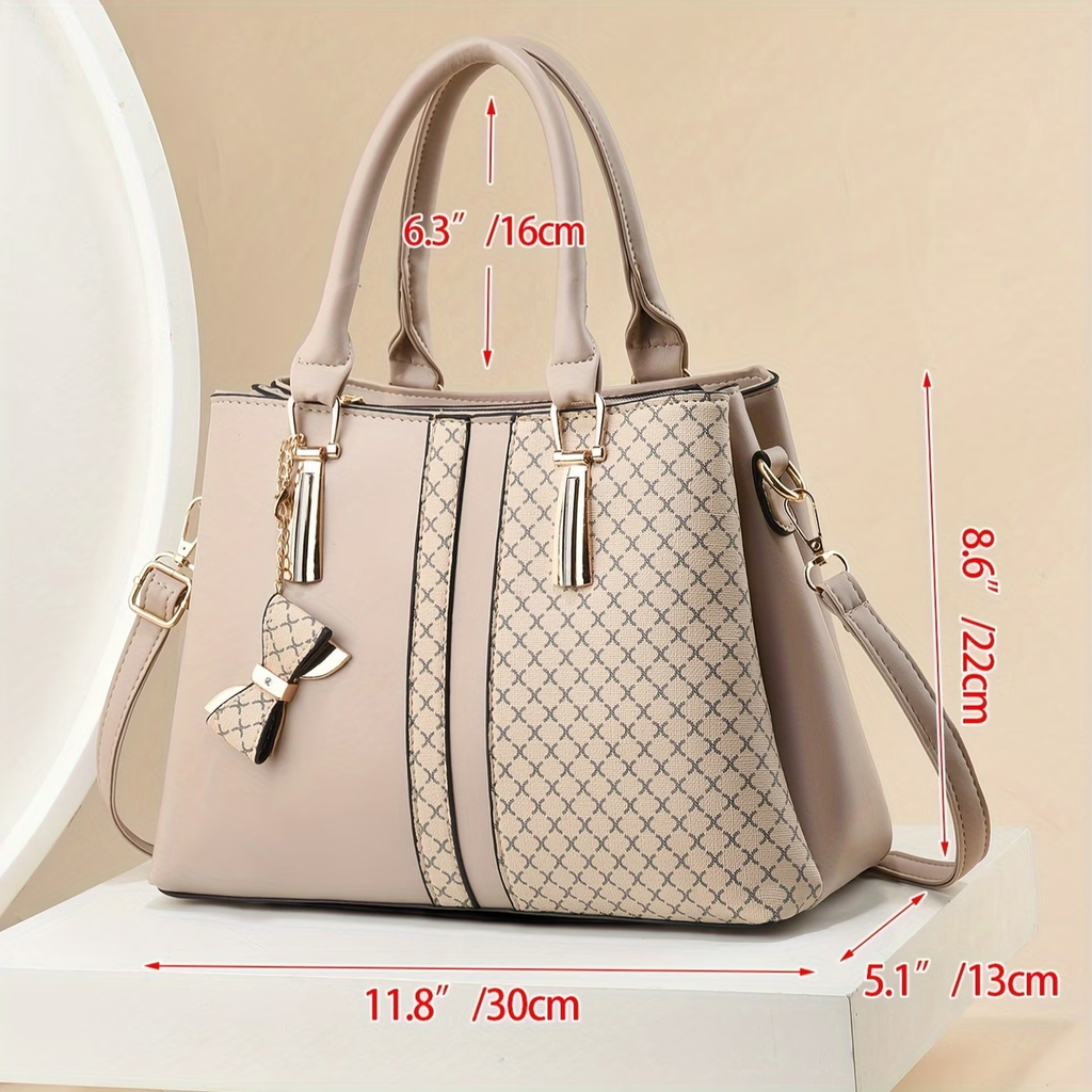 Chic Wo 's Handbag with Large Capacity - Fashionable Plaid Design, Triple-Layer Pockets, Zip Closure - Available in Khaki, Green, Black