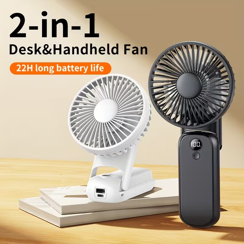 6000mAh Portable Handheld Fan 180° Foldable 5 Speeds Adjustable [6-22h Working Time] USB Rechargeable Small Desk Fan Foldable Personal Cooling Fan for Travel/Summer/Outdoor/Home/Office