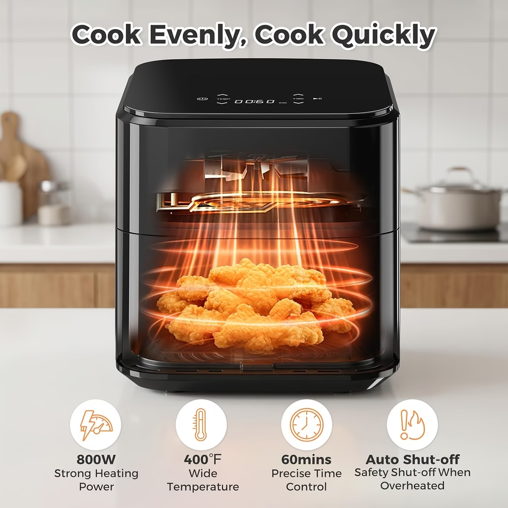 3QT 4-in-1 Multi-functional Air Fry, Roast, Reheat & Dehydrate, Nonstick Basket & Crisper Plate, Easy to Clean