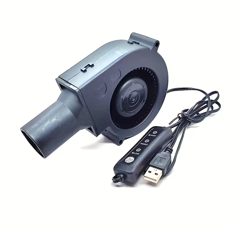 A 5V USB Blower Fan Featuring Multiple Speed Settings And an Air Outlet to Enhance Combustion, This Compact And Portable Cooling Fan Is Highly Efficient And Ideal for Different Outdoor Camping And Barbecue Situations