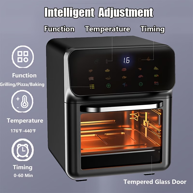 12QT Desktop Oven Set, 10 in 1 Multifunctional Air Fryer Toaster Combination, Baking, Reheating, No Deep Frying, Stainless Steel, LED Digital Touch Screen, Visible Window, Healthy Cooking, Space Saving Design, Black