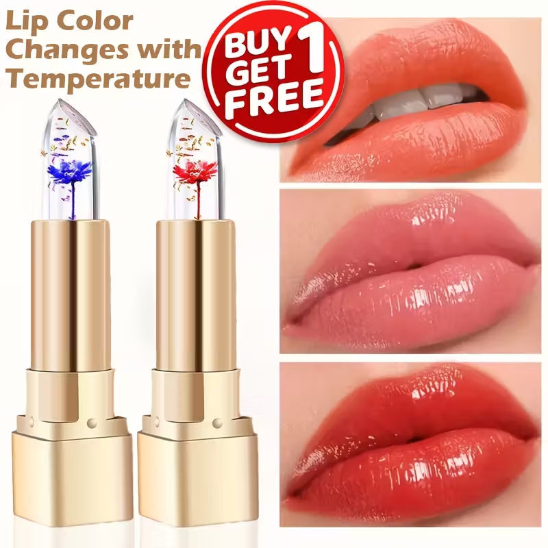 Pack of 2 Crystal Flower Jelly Lipstick, Color-Changing Lipstick, Long-Lasting Nourishing Lip Balm, Moisturizing Magic Temperature Color-Change Lip Gloss