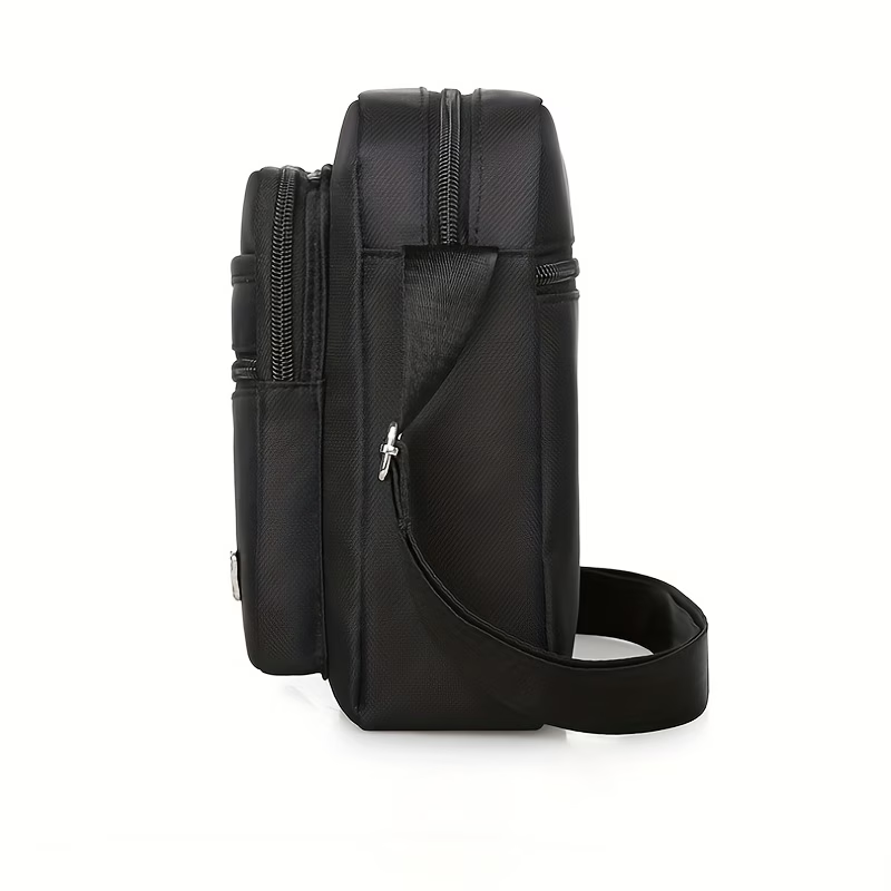 Men'S Classic Black Oxford Crossbody Bag - Large Capacity Casual Daypack with 6 Adjustable Zippers, Multiple Compartments & Safety Pocket, Durable Sling Bag for Travel, Commuting, Everyday Use, Secure Zipper Closure