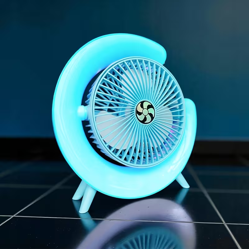 USB Desktop Fan with LED Light, Multifunctional Small Fan, Silent And Portable, 3-Speed Regulation, Rechargeable, Long Battery Life, Home Office Bedside Radiator, Creative Design, Summer Cool Gift