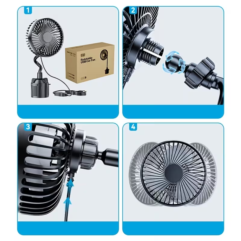 USB Cup Holder Fan | Portable Personal Desk Fan with Power Cord, 3 Speeds Strong Airflow, Flexible Adjustable Hose, Ultra-Quiet | Ideal for Home, Office, Car & Summer Travel