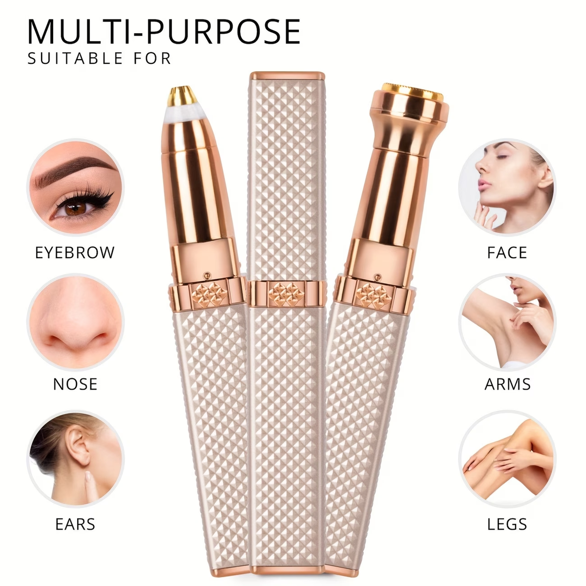 1pc Eyebrow Trimmer & Facial Hair Removal for Women, 2in 1 Eyebrow Razor and Painless Hair Shaver Rechargeable with Built-in LED Light for Face Peach Fuzz Eyebrow Lips Body Chin Arms