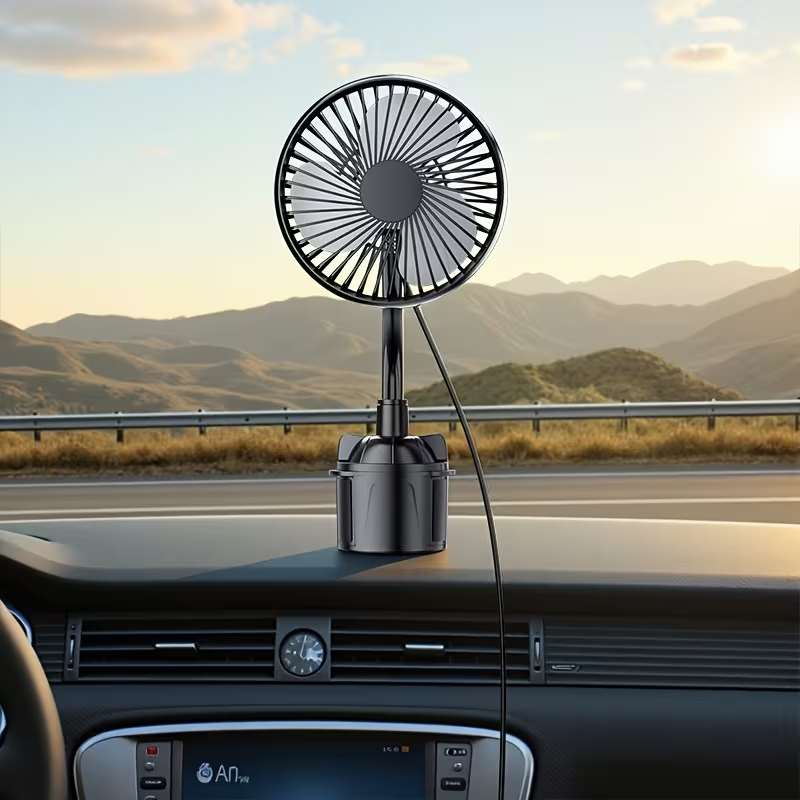 USB Cup Holder Fan | Portable Personal Desk Fan with Power Cord, 3 Speeds Strong Airflow, Flexible Adjustable Hose, Ultra-Quiet | Ideal for Home, Office, Car & Summer Travel