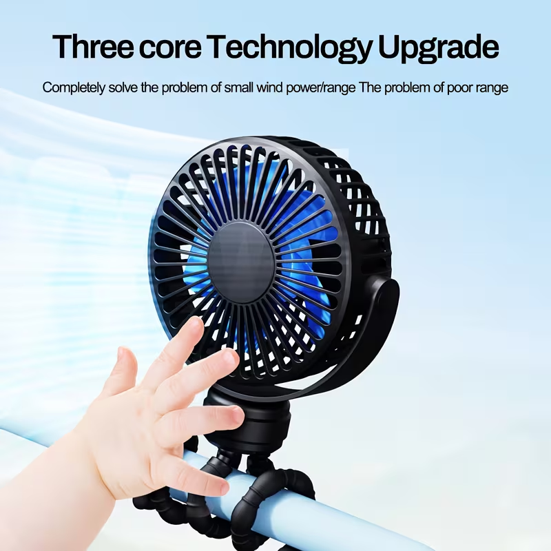 1pc Portable Stroller Fan, Battery-Powered Clip Fan with Detachable Face Cover, 3-Speed Adjustable, USB Rechargeable 360° Desktop Fan, Handheld Fan, Multi-Function Flexible Stand for Various Usage Scenarios