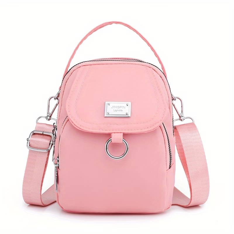 OGEHUAFEE Women'S Light Blue Nylon Shoulder Bag - Casual Mini Crossbody with Adjustable Strap, Multi-Layer, External Headphone Hole, Solid Color, Secure Zip Closure, Small Crossbody Bag