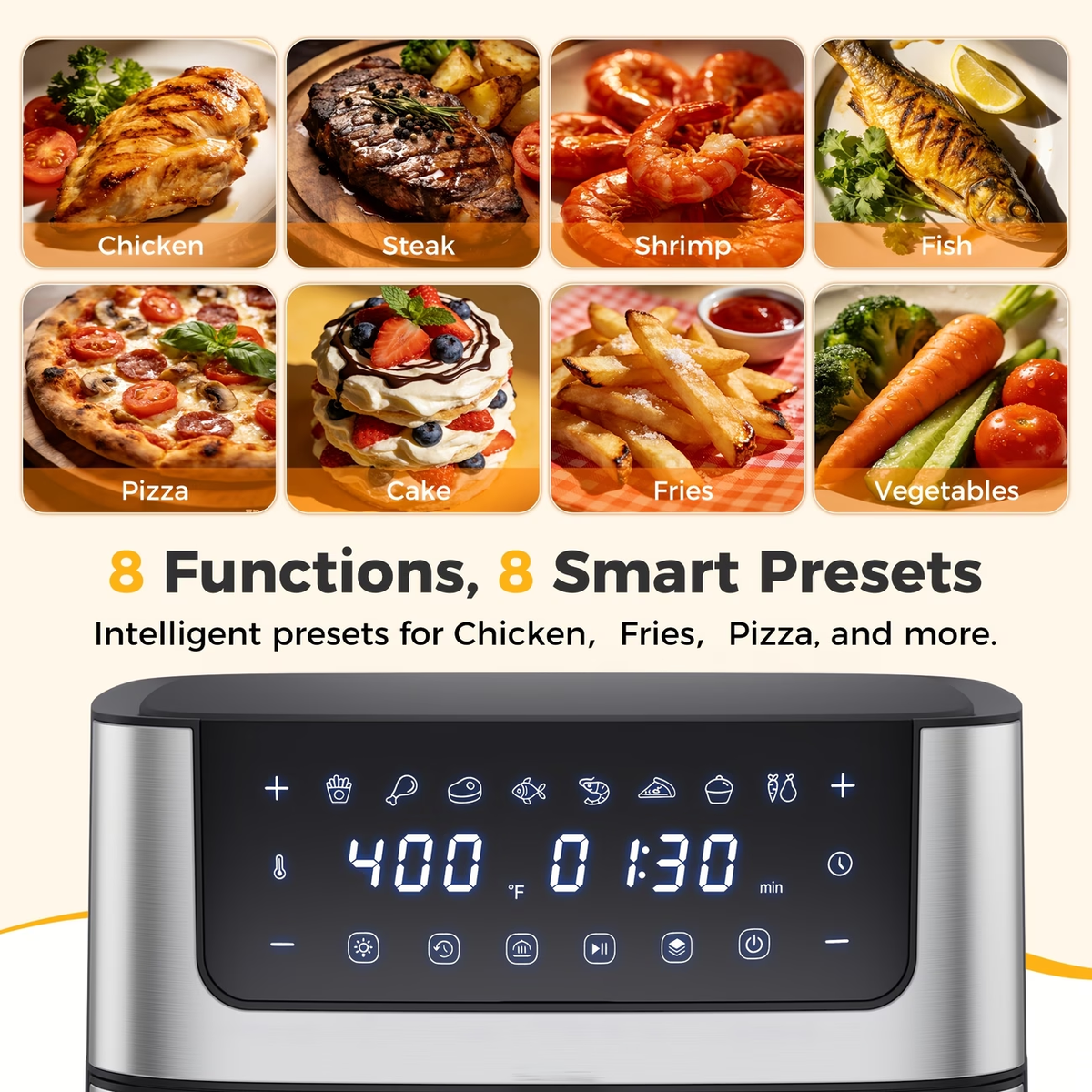 6.34QT Multi-Function Air Fryer with Ceramic Coating Suitable for Roast, Bake, Broil, Dehydrate, Reheat & Keep Warm, Digital Temperature (90°F-450°F), Easy-Clean Cooker for, -Type Plug ( Plug)