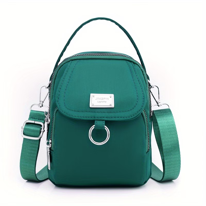 OGEHUAFEE Women'S Light Blue Nylon Shoulder Bag - Casual Mini Crossbody with Adjustable Strap, Multi-Layer, External Headphone Hole, Solid Color, Secure Zip Closure, Small Crossbody Bag
