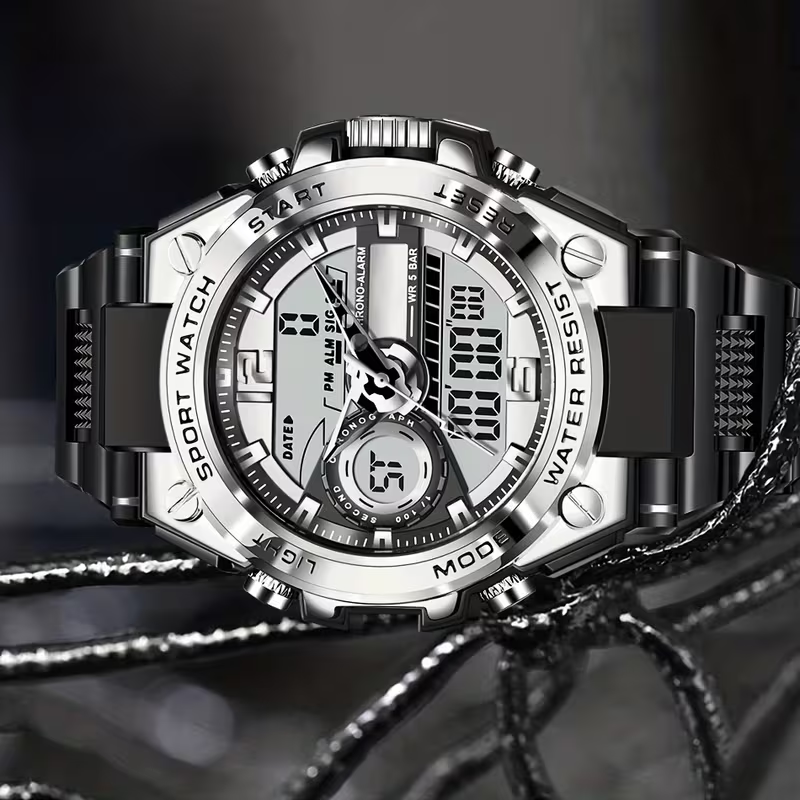 Alloy Bezel Multifunctional Sports Watch Steel Heart Men'S Electronic Watch Women'S Watch Daily Wear Holiday Gift