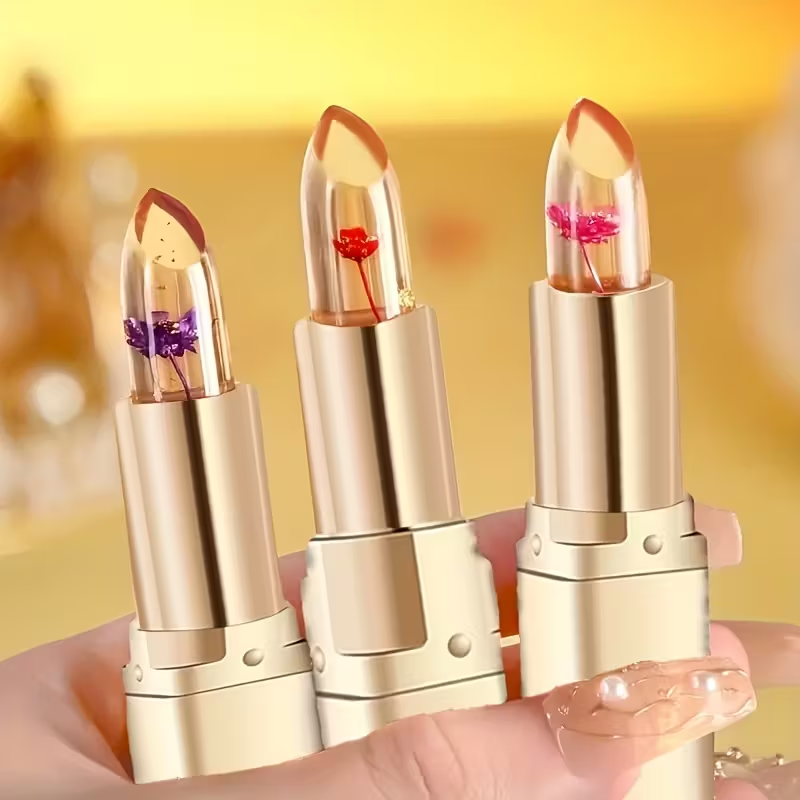 Pack of 2 Crystal Flower Jelly Lipstick, Color-Changing Lipstick, Long-Lasting Nourishing Lip Balm, Moisturizing Magic Temperature Color-Change Lip Gloss
