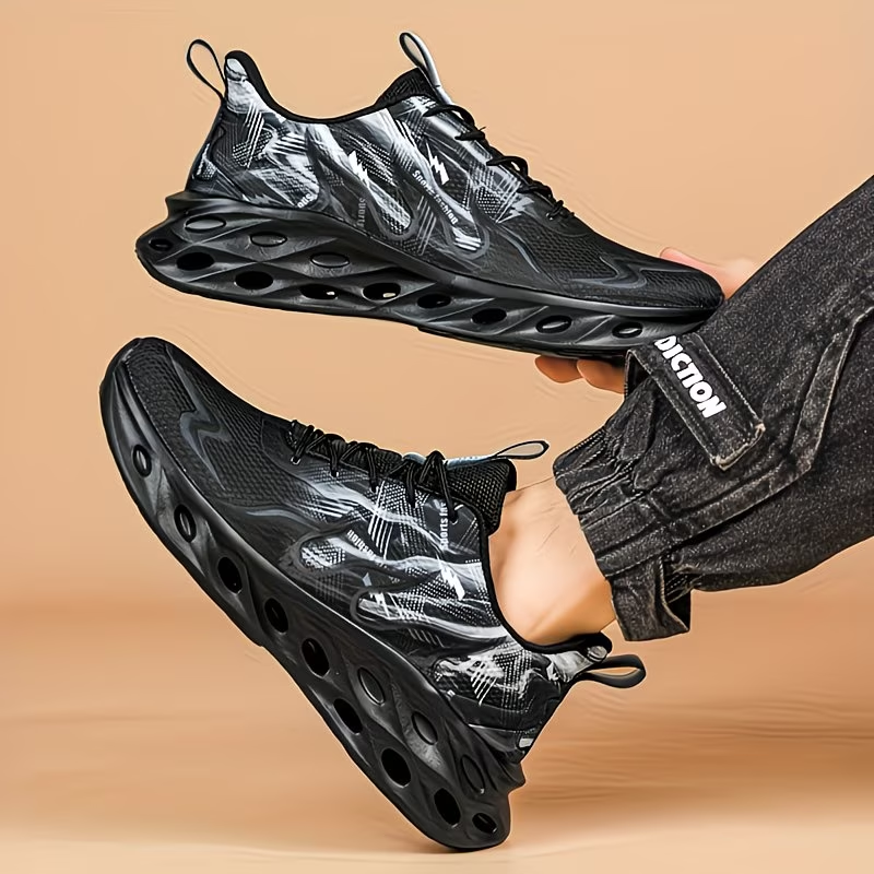 Men's All-Season Flat Shoes, Flame Fashion Style, Lightweight, Breathable, Non-Slip Dad Shoes, Loafers
