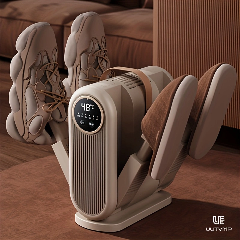 This smart shoe dryer features instant heating, 4x stronger airflow, a constant 48°C temperature for gentle shoe drying, 360° thorough drying, and automatic shut-off when retracted