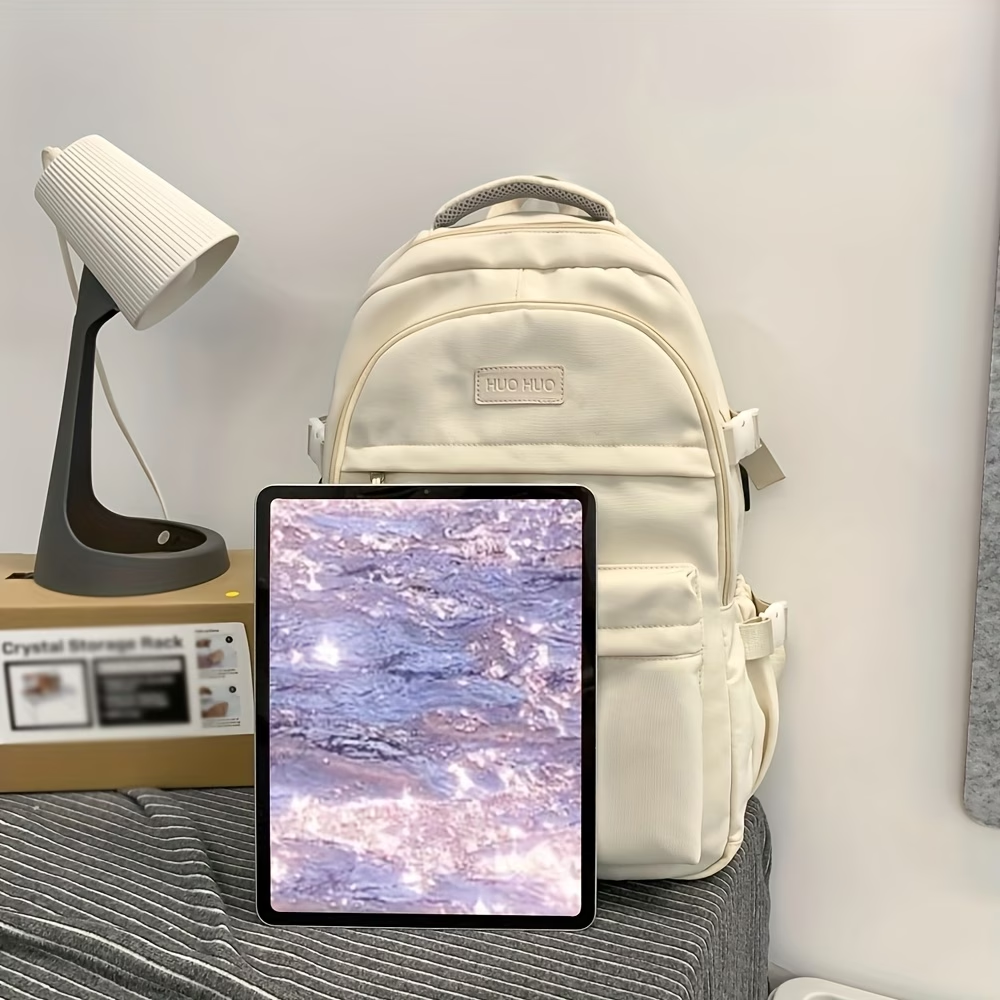 Solid Color Casual Versatile Large-Capacity Backpack, Lightweight Backpack for Outings and Travel, Daily Commute Laptop Backpack, Women's Holiday Backpack