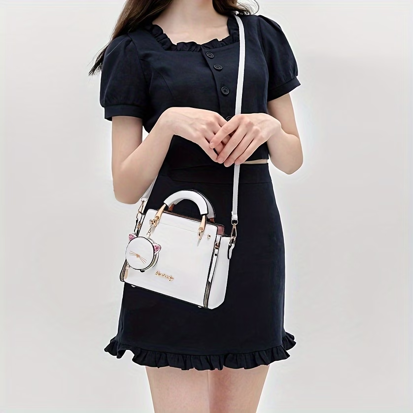 Small Purses And Handbags for Women  Ladies Top Handle Satchel Purses Girls Shoulder Bags Fashion Mini Totes Bags with Cute Kitten Pendant