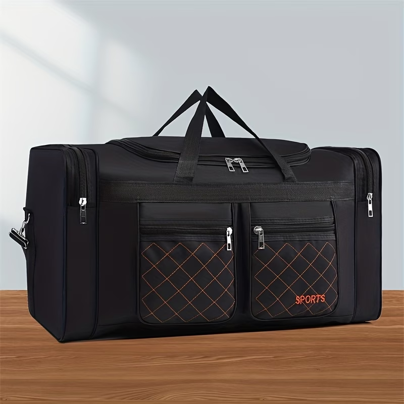Large Capacity Travel Duffel Bag for Men & Women - Durable Oxford Fabric, Multiple Compartments, Adjustable Shoulder Strap, Ideal for Business Trips & Short Journeys, with "SPORTS" Print, Travel Bag