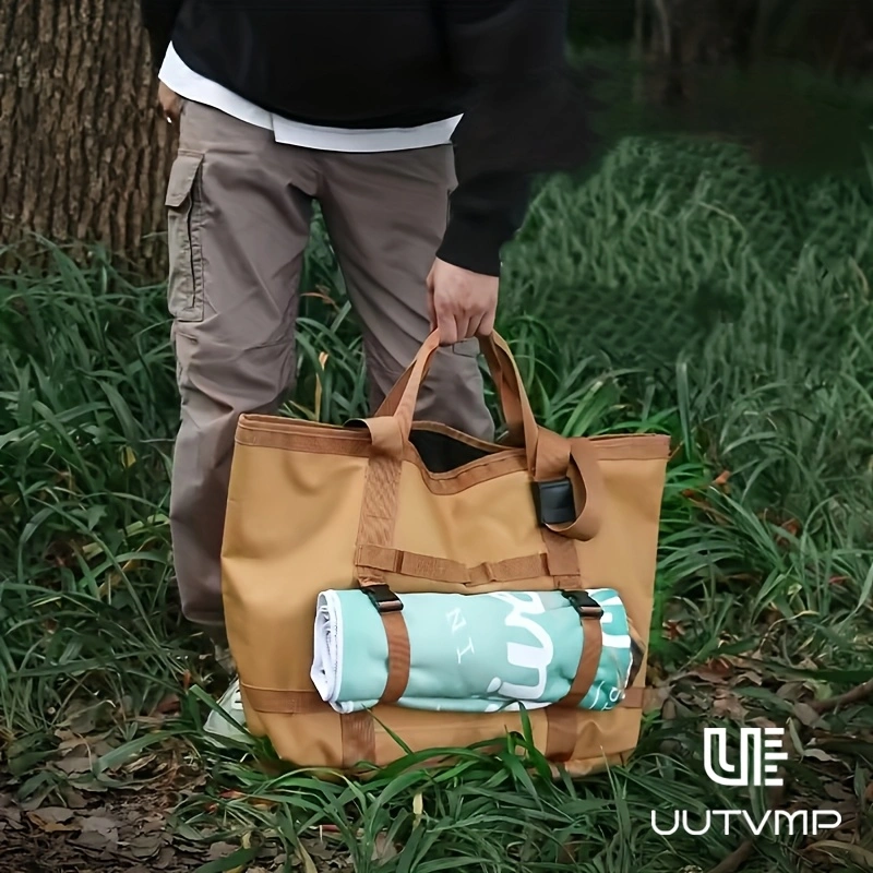 This outdoor khaki tote bag features multiple compartments and can be worn on the shoulder, by the hand, or crossbody for various occasions, including camping, hiking, outdoor commuting, and everyday outings.