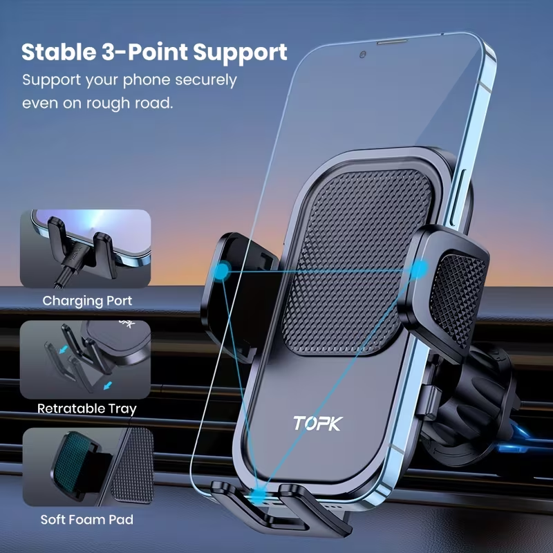 Car Phone Holder Mount, Car Mount with Hook Clip for Car Air Vent 360° Rotation Phone Mount Compatible with Iphone Android Cell Phone