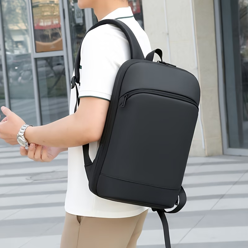 1pc Men'S Solid Color Expandable Business Backpack, Durable Zipper, Multiple Compartments, Padded Laptop Sleeve, Casual Daypack for Going Out & Leisure Travel, for Outdoor Business Trip, Daily Commute, Perfect Gift for Holiday Travel Season