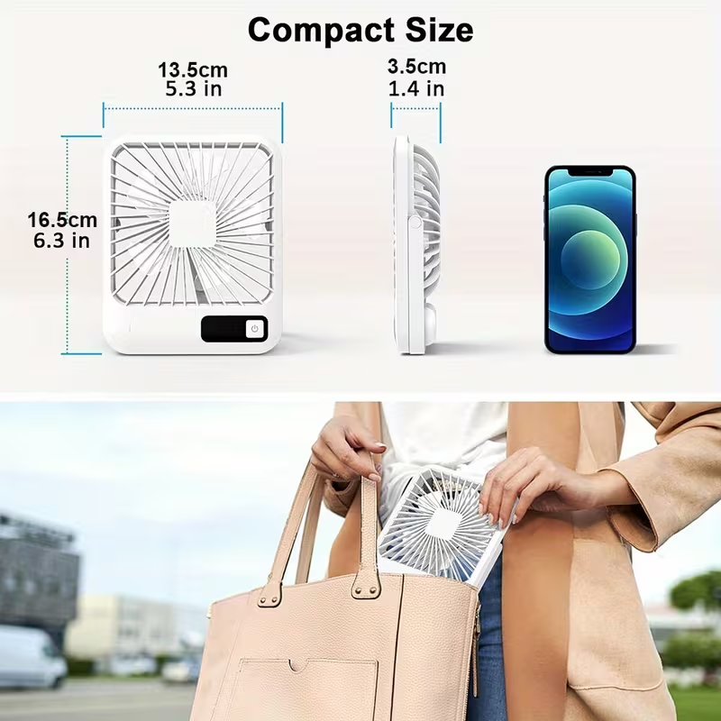 Rechargeable Table Fan with a 1800Mah Battery, Featuring a 180° Foldable Design And Power Display. This Ultra-Quiet Desktop Fan Is Ideal for Home, Office, Travel, And Outdoor Use, Offering 5 Speed Settings