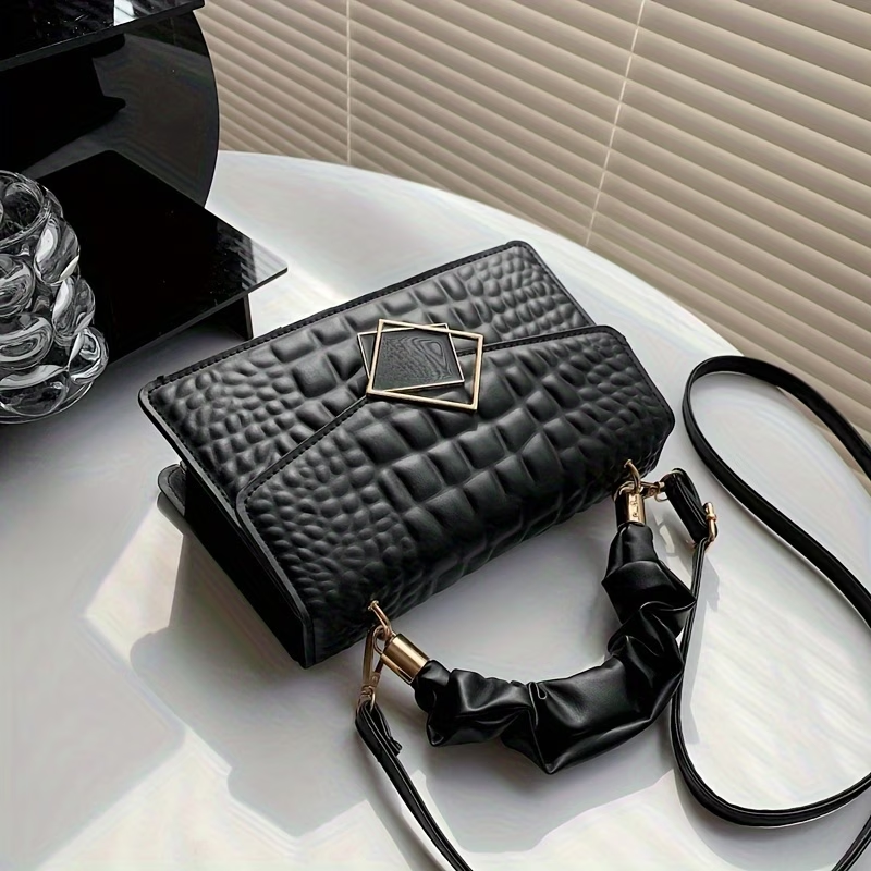 Pleated Embossed Handbag Crossbody Square Bag