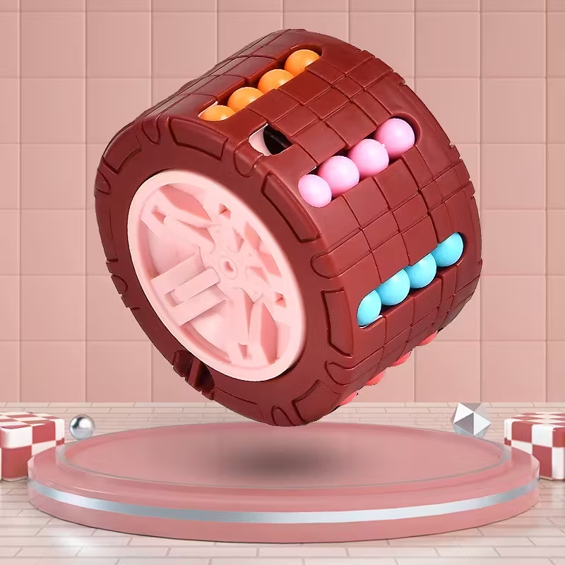 3D Cylinder Cube Toy Magical Bean Gyro Rotating Slide Puzzle Games for Stress Relief in Children Educational Toys (Red, Blue, Black)