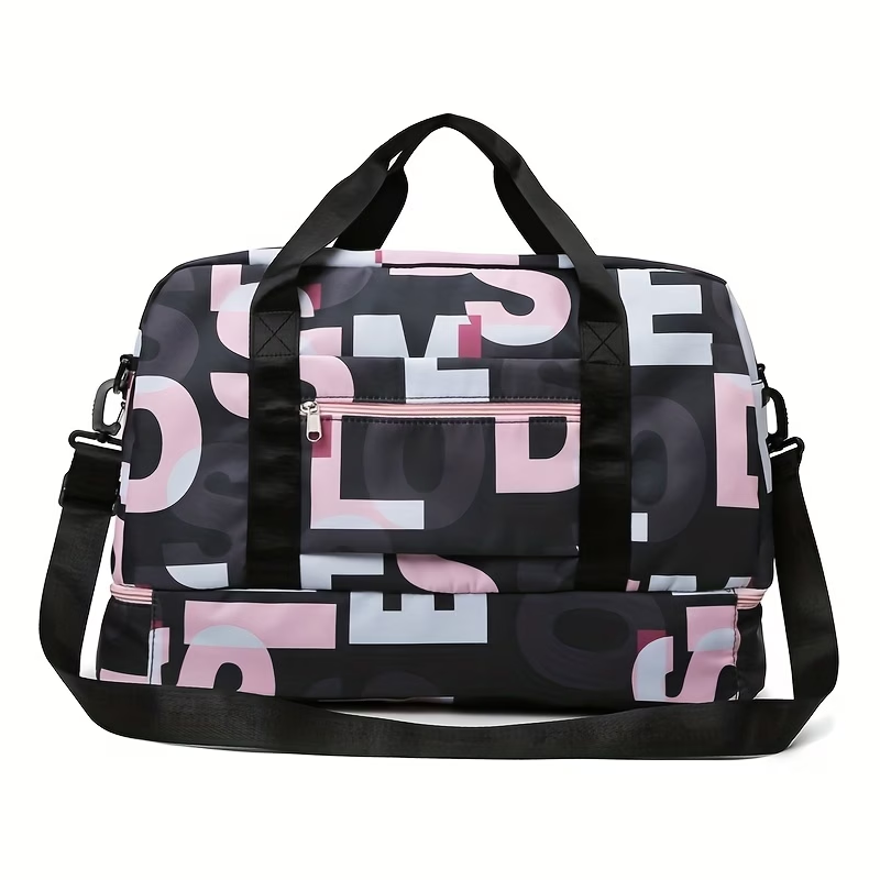 Duffel Bag with Independent Shoe Compartment - Lightweight, Large Capacity, Nylon, Machine Washable - Ideal for Swimming, Vacation, Short Business Trips, Maternity, Student Housing, Boarding, Yoga & Fitness Sessions - Fits Over Suitcase Handle
