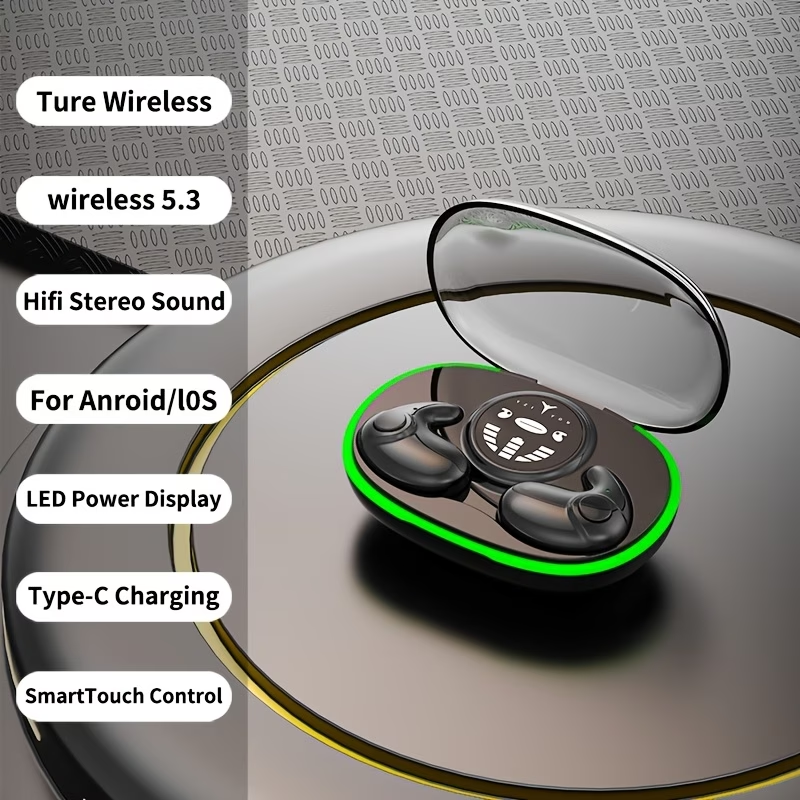 Ultra Thin Wireless Sleep Earphones with High Fidelity Sound, High Volume, Comfortable to Wear, Touch Control, Half Open Back, No Tangled Cables and Wireless Charging Case, Suitable for Both Men and Women
