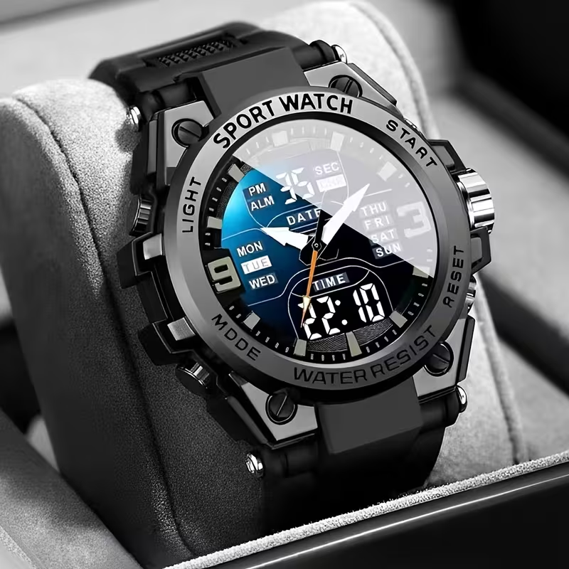 Versatile Sports Chronograph Timepiece - Men'S Digital Quartz Watch Featuring Alarm, Glow-In-The-Dark Display, And Perfect Gift Choice for Outdoor Lovers