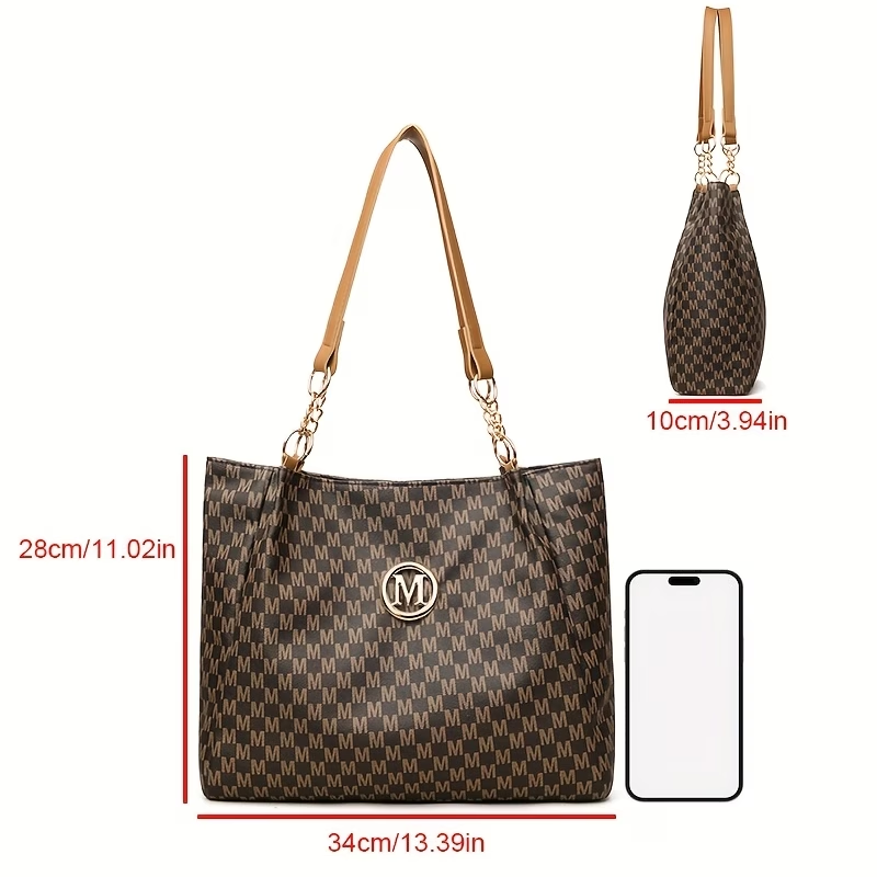 Women's Vintage Prescription-Style Shoulder Bag, Large Capacity Letter-Print Tote Bag, Daily Commute Handbag, Outing and Shopping Carryall Purse