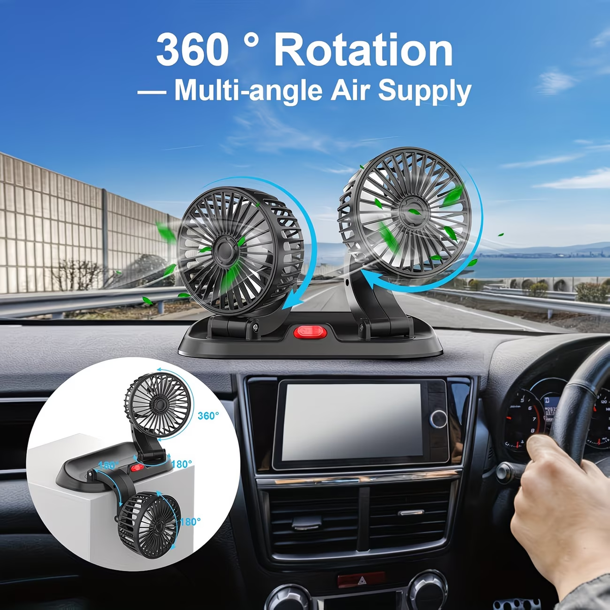 USB Fan for Cars with Dual Heads, 360° Adjustable - Ideal for Computers And Gadgets, Features 2 Speed Settings, Works with Trucks And Suvs - Compatible with Laptops