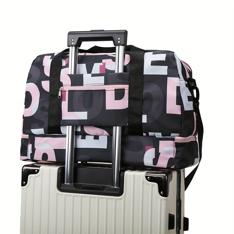 Duffel Bag with Independent Shoe Compartment - Lightweight, Large Capacity, Nylon, Machine Washable - Ideal for Swimming, Vacation, Short Business Trips, Maternity, Student Housing, Boarding, Yoga & Fitness Sessions - Fits Over Suitcase Handle