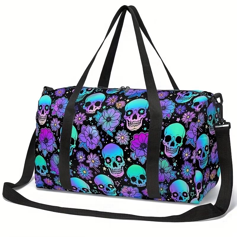 Mandala And Skull Flower Combined Print Travel Bag, Men'S And Women'S Trendy Outdoor Luggage Bag, Sports Yoga Bag