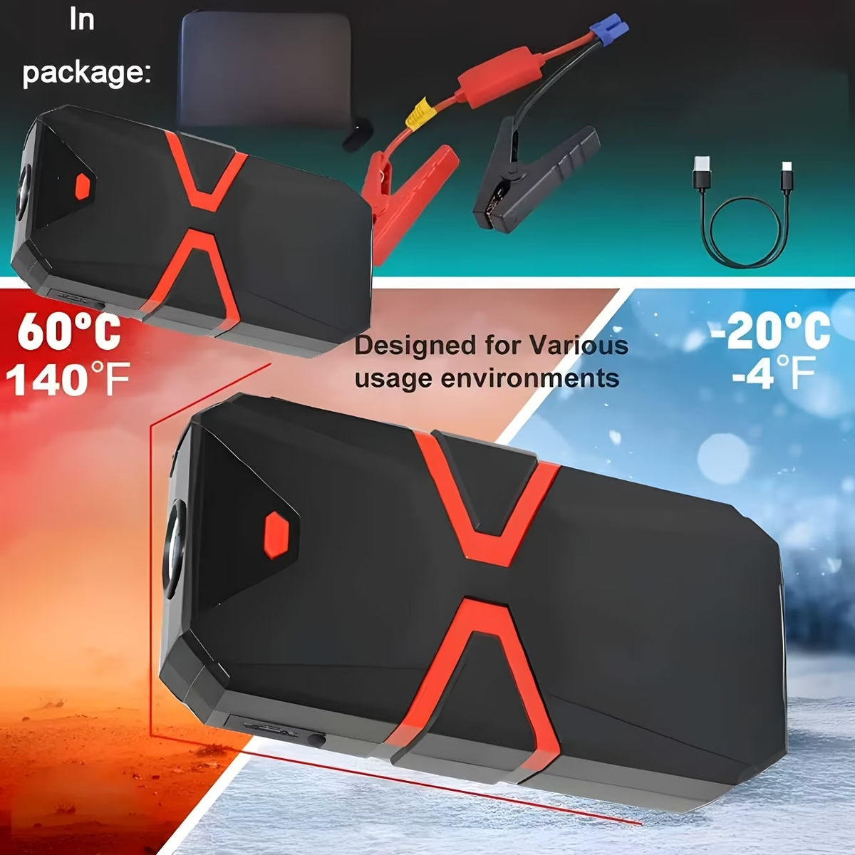 5-in-1/9IN1 Portable Car Battery Jump Starter With Tire Inflator 12V Fast Start, Battery Boost, USB I/O, LED Emergency Light, Reliable Power, Roadside/Vehicle Emergency Tools 3000A Portable Wireless Car Jump Starter Battery Jump Starter Portable Pea