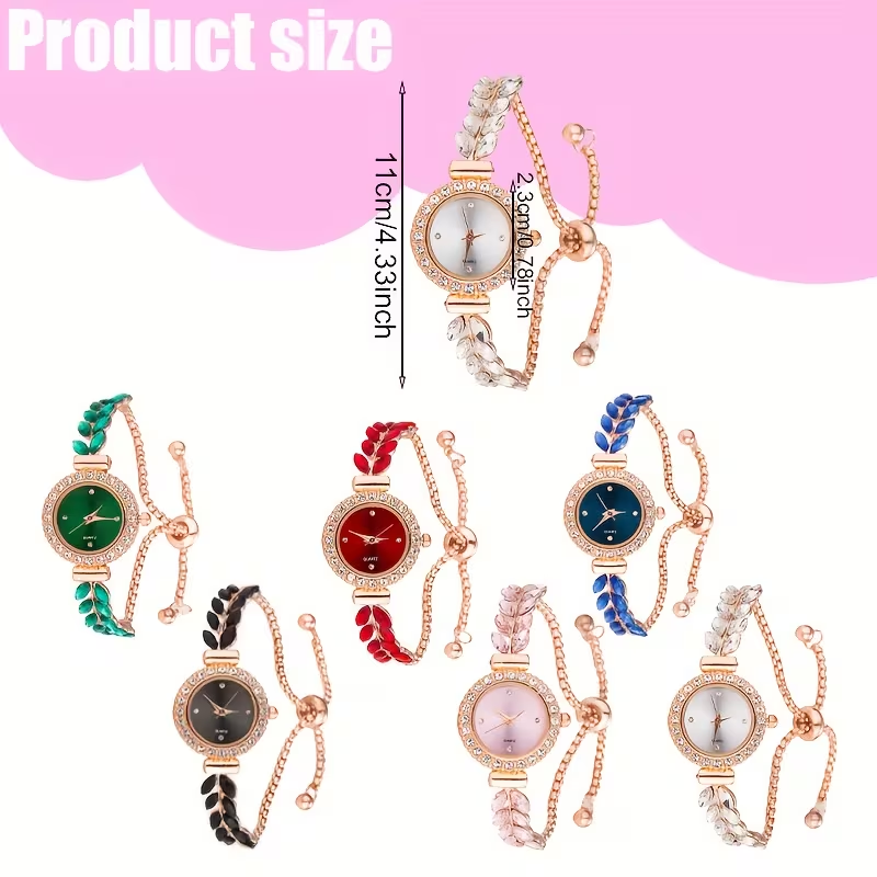 New Casual Fashion Women'S Bracelet Watch Cute Round Small Dial Leaf Feather Shape Strap Women'S Jewelry Watch Alloy Quartz Watch Gift Giving Etc