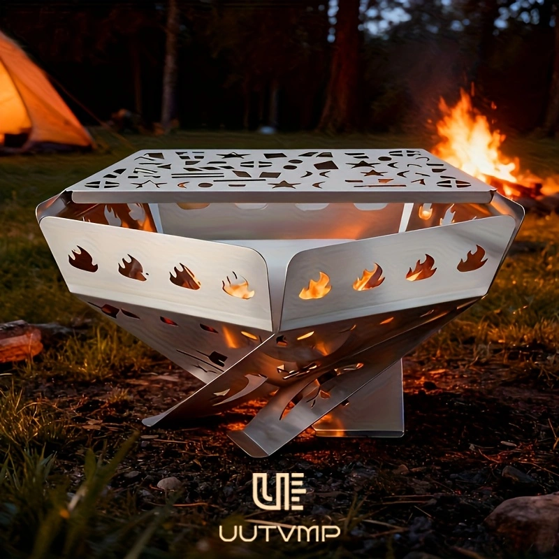 Stainless steel wood-burning stove, outdoor campfire stove, perfect for camping and heating. Home, patio, and outdoor camping barbecue stove, thickened and high-temperature resistant, portable barbecue and heating stove, quick assembly and folding.