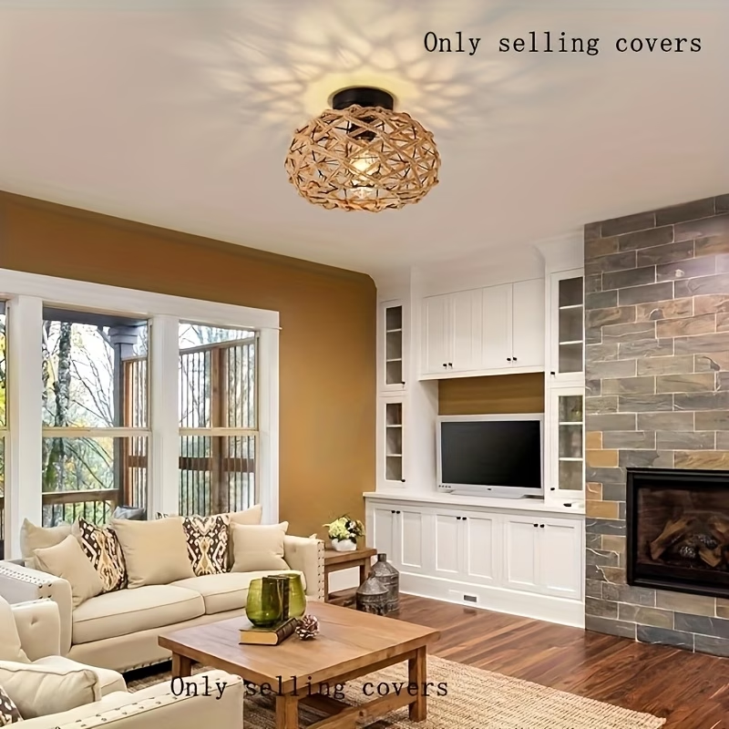 TURAOHU Shade 1 Elegant Seaside Retro Bohemian Style Shade with Metal Decor, Country Woven Rope Design for Bedroom, Kitchen, Corridor and Semi-Flush Ceiling Fixture in Rural Decoration, Room Decorative Lampshade